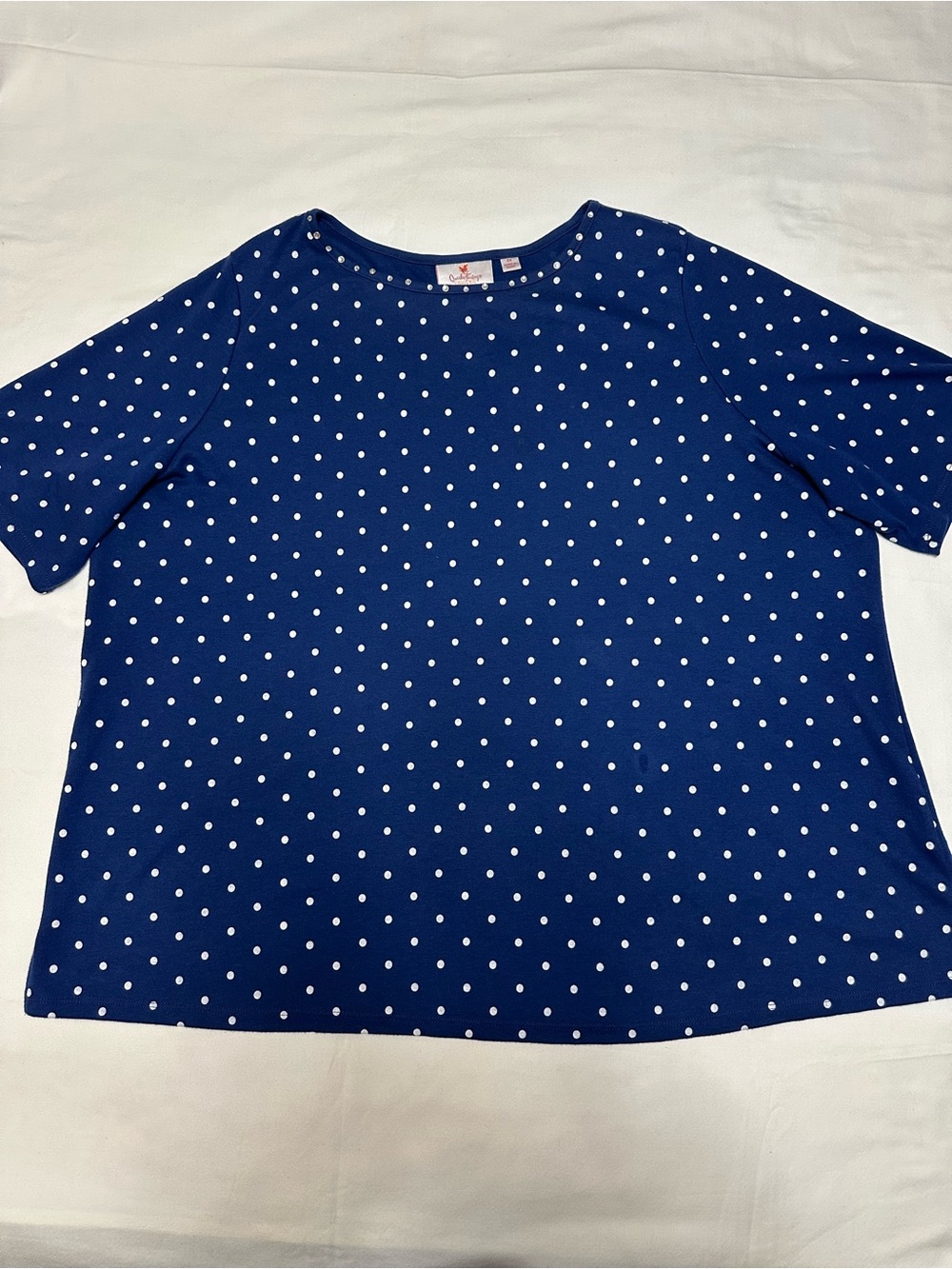 Quacker Factory Twilight Blue Polka Dot Elbow Sleeve Knit Top